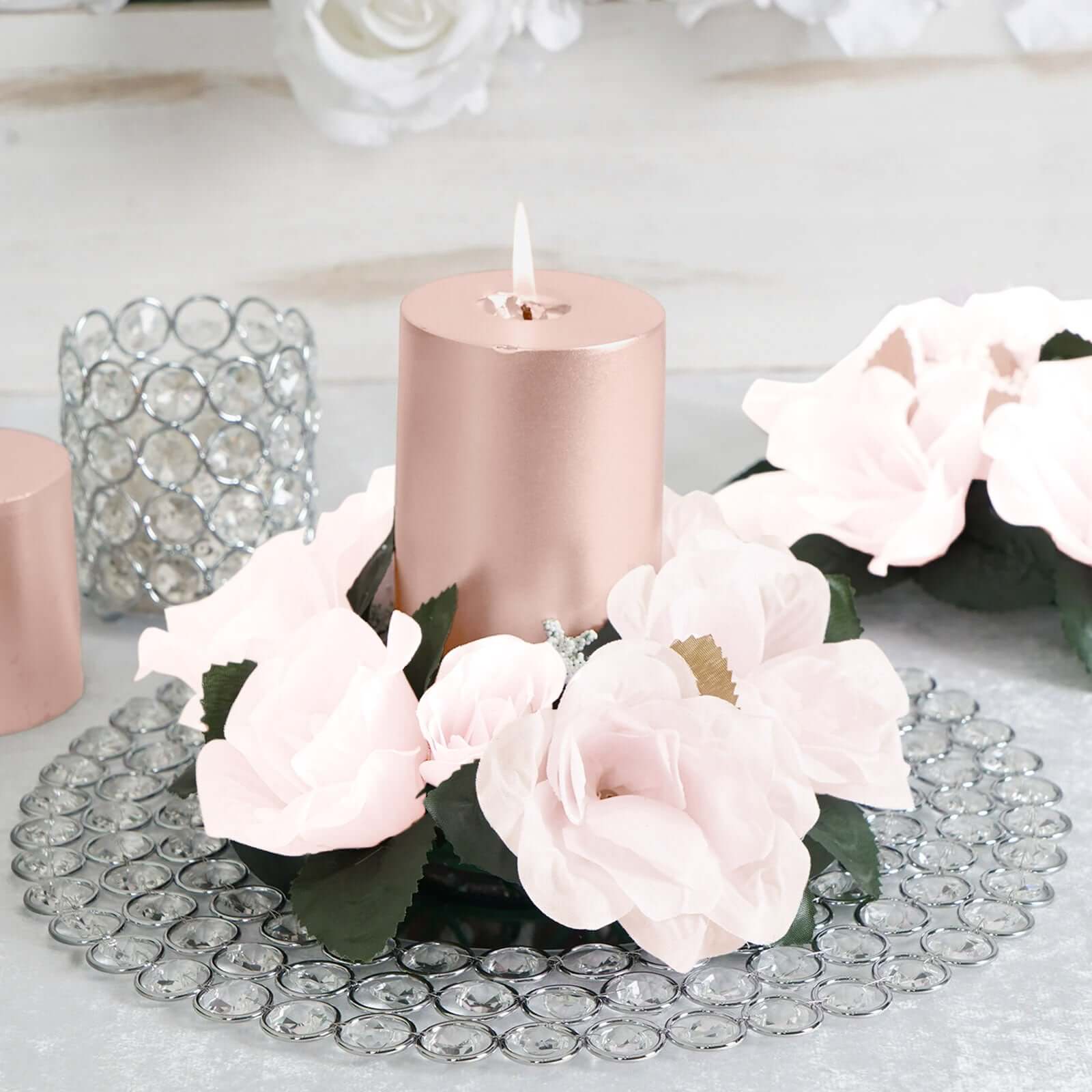 8 Pack Nude Artificial Silk Rose Floral Candle Rings