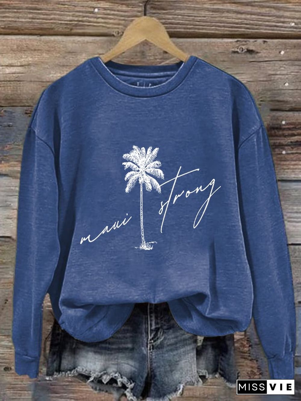 Retro Maui Strong Pray For Maui Palm Tree Print Sweatshirt