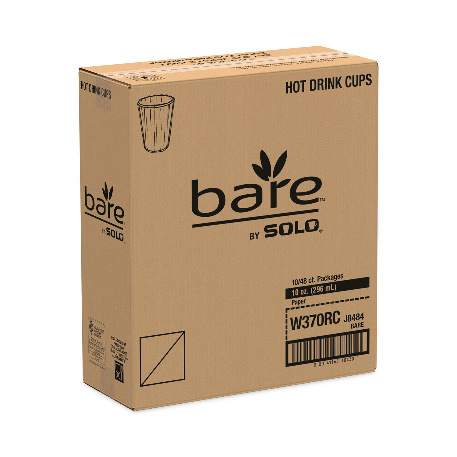 Bare Eco-Forward Recycled Content PCF Wrapped Paper Hot Cups by SOLOandreg; SCCW370RC