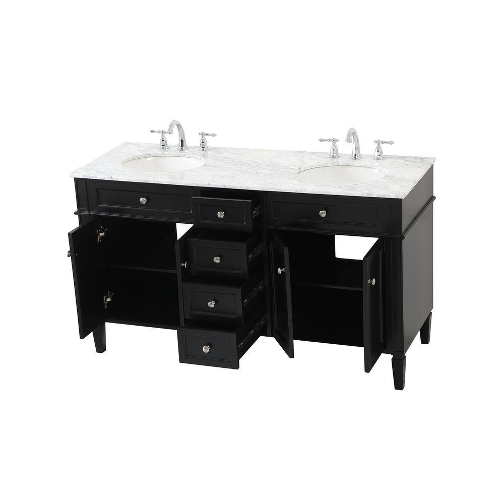 Simply Living 60 in. W x 21.5 in. D x 35 in. H Bath Vanity in Black with Carrara White Marble Top SL37680DBK