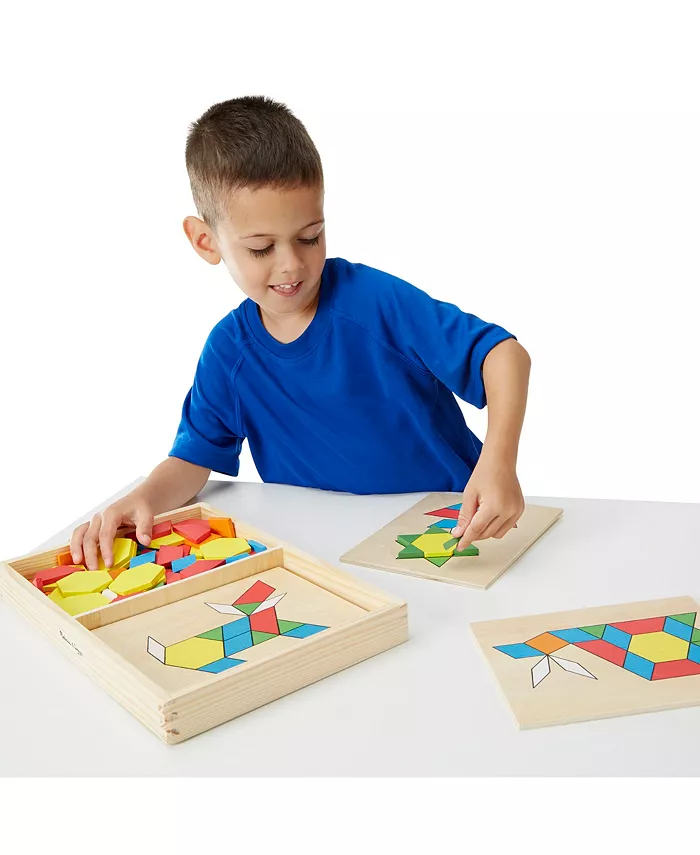 Melissa and Doug Melissa and Doug Pattern Blocks and Boards - Classic Toy With 120 Solid Wood Shapes and 5 Double-Sided Panels  Multi-Colored Animals Puzzle