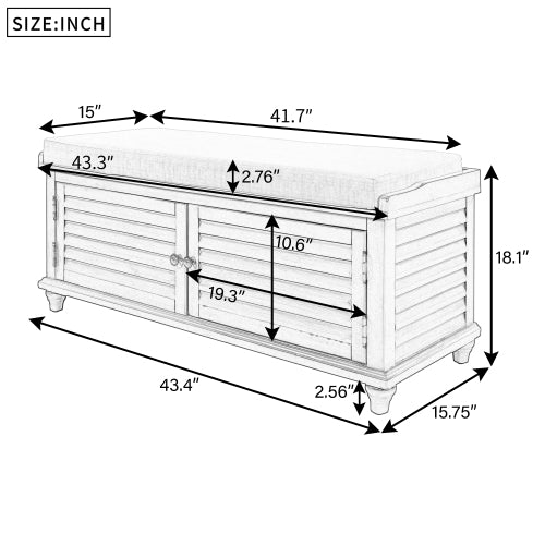 Wulawindy Storage Bench with Removable Cushion, Louver Design Wooden Shoe Bench for Entryway Living Room Bedroom (White)