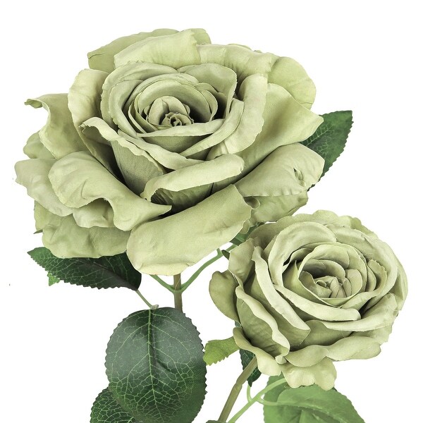 Set of 2 Sage Green Artificial Grand Rose Flower Stem Bush Bouquet 22in