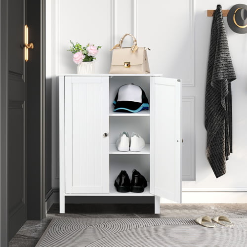 VINGLI Bathroom Storage Cabinet Freestanding Small White Cabinet with 2 Doors and Adjustable Shelves Side Cabinet Storage Organizer for Entryway Living Room Office Bedroom