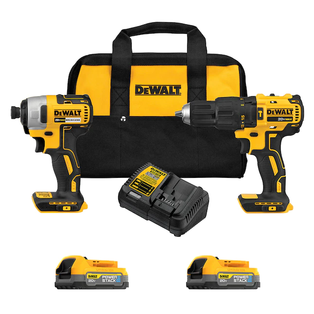 DEWALT DCK274E2 20V MAX POWERSTACK 2-Tool Combo Kit with 2 Batteries， Charger and Tool Bag