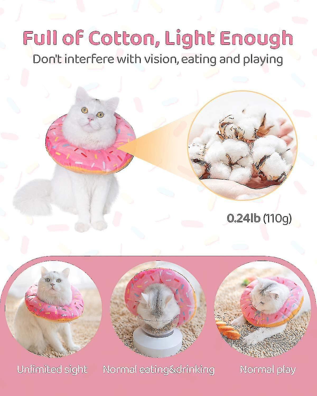 Adjustable Cat Recovery Collar， Cute Cat Donut Collar， Soft Cone Collars For Cat， Wound Healing Prot