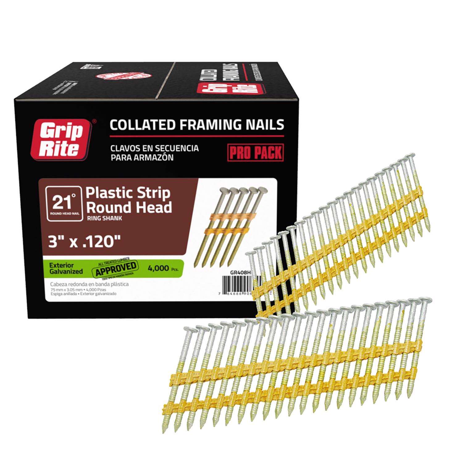 Grip-Rite 3 in. 11 Ga. Angled Strip Hot-Dip Galvanized Framing Nails 21 deg 4000 pk