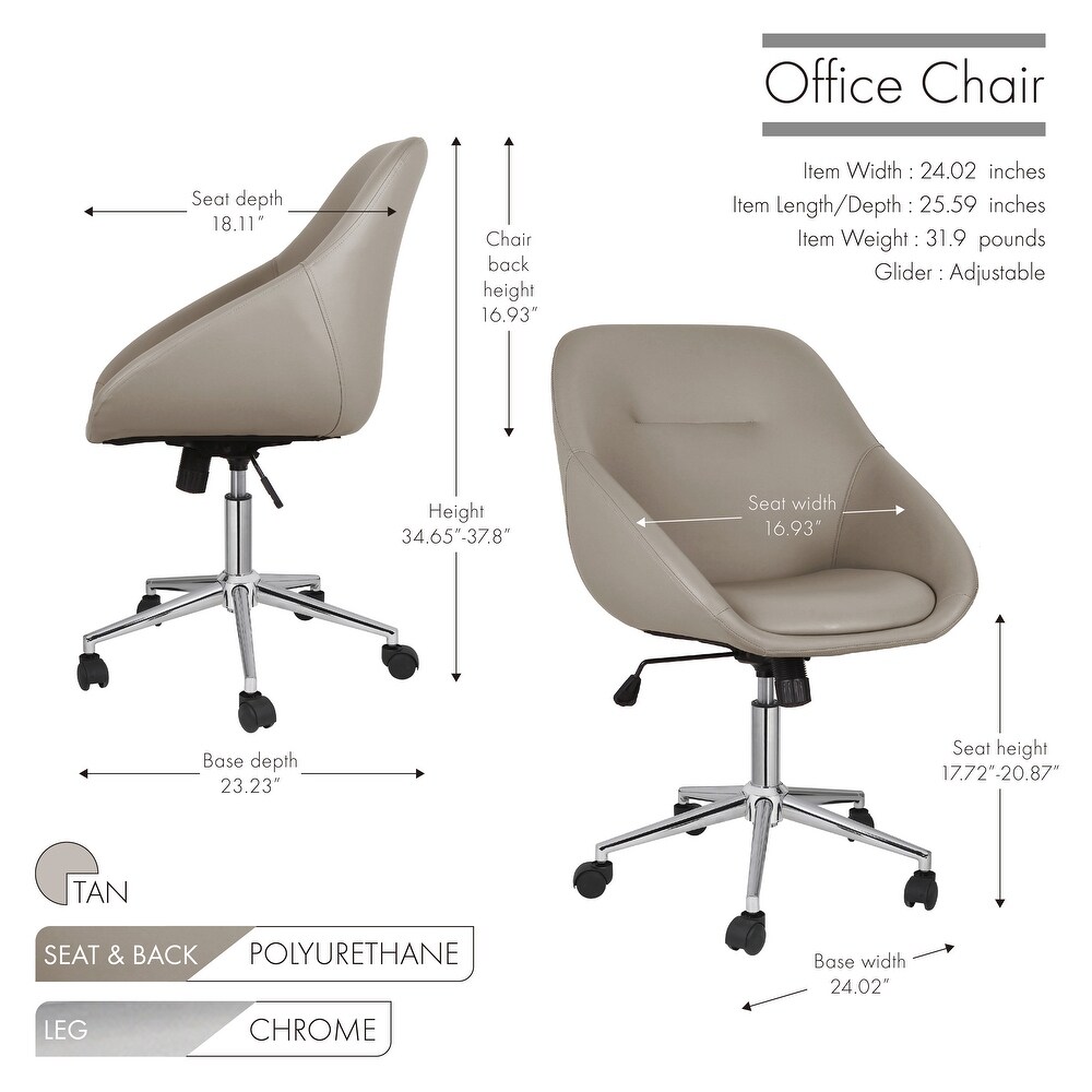 Porthos Home Hayes Swivel Office Chair  Chrome Base  PU Leather