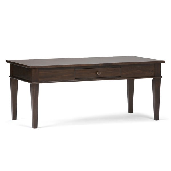 WYNDENHALL Sterling SOLID WOOD 44 inch Wide Rectangle Transitional Coffee Table in Dark Tobacco Brown - 44 W x 22 D x 19 H