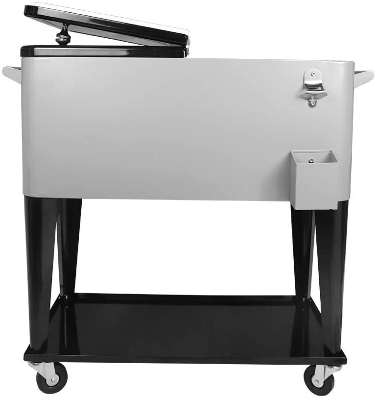 80 Quart Rolling Cooler Cart for Outdoor Patio Deck Party, Portable Party Bar Cold Drink Beverage Cart