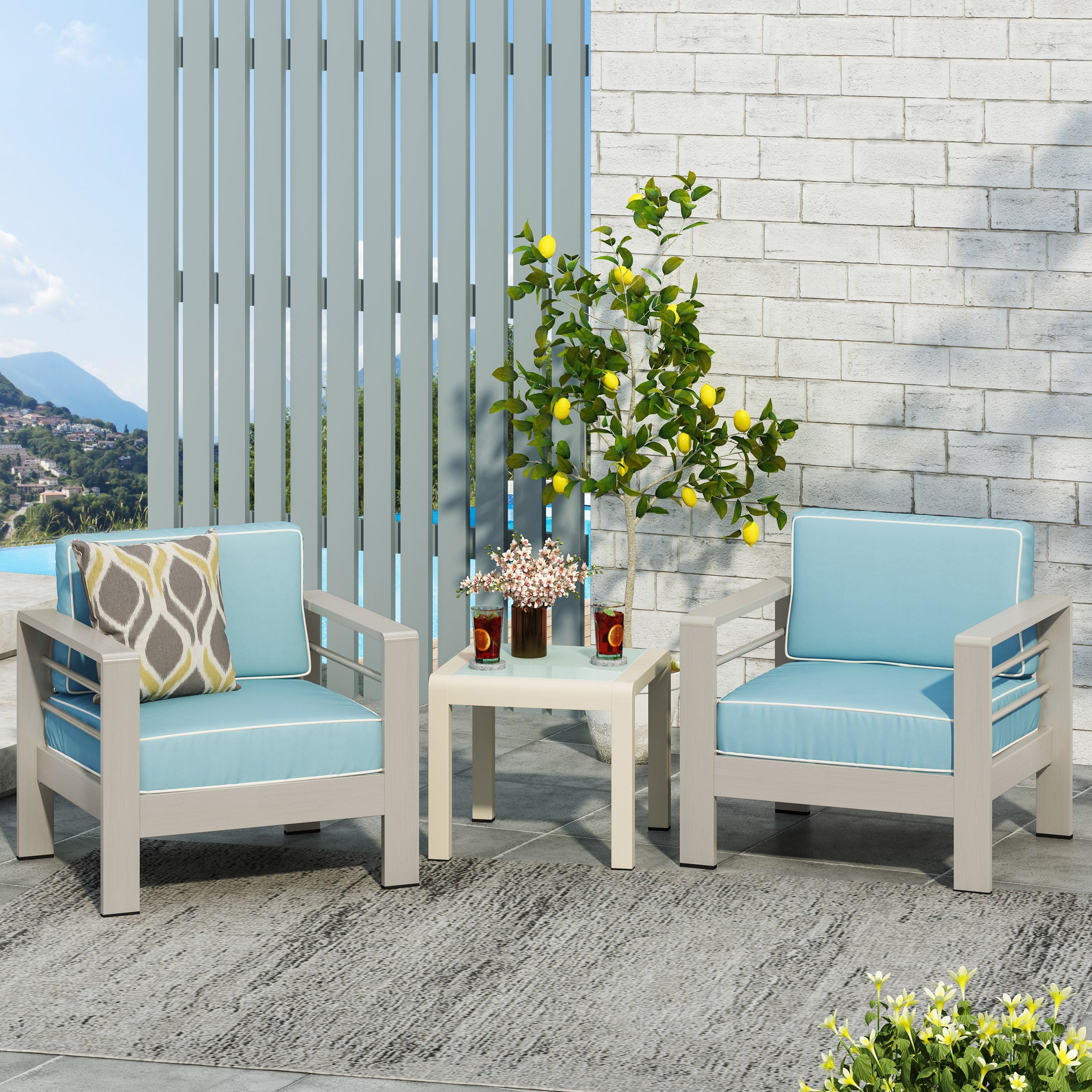 Shirley Coral Outdoor 2 Seater  Club Chair and Table Set