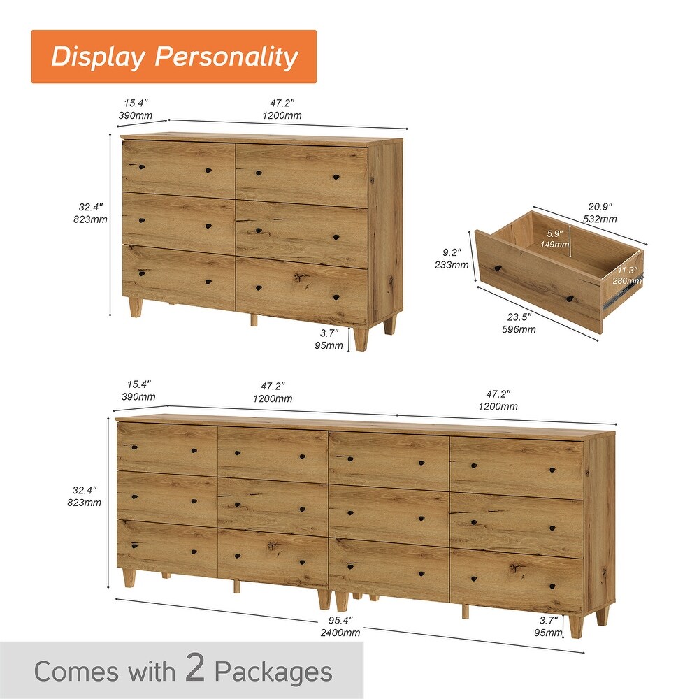 6 Drawers Dresser for Bedroom  Wooden Wide Chest of Drawers