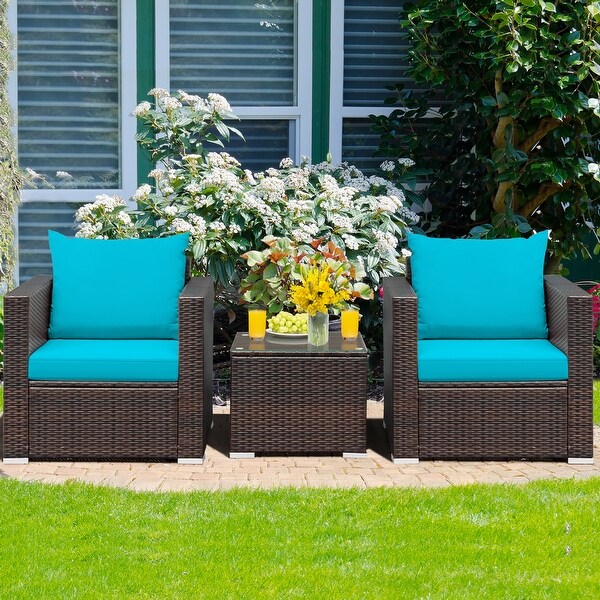 Costway 3PCS Patio Rattan Furniture Set Conversation Sofa Cushioned