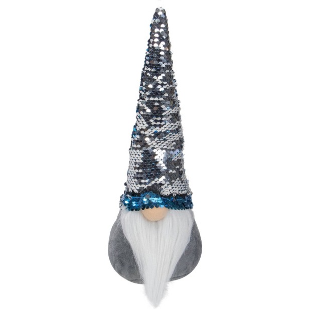 Gray Standing Christmas Gnome Decoration With Blue Flip Sequin Hat