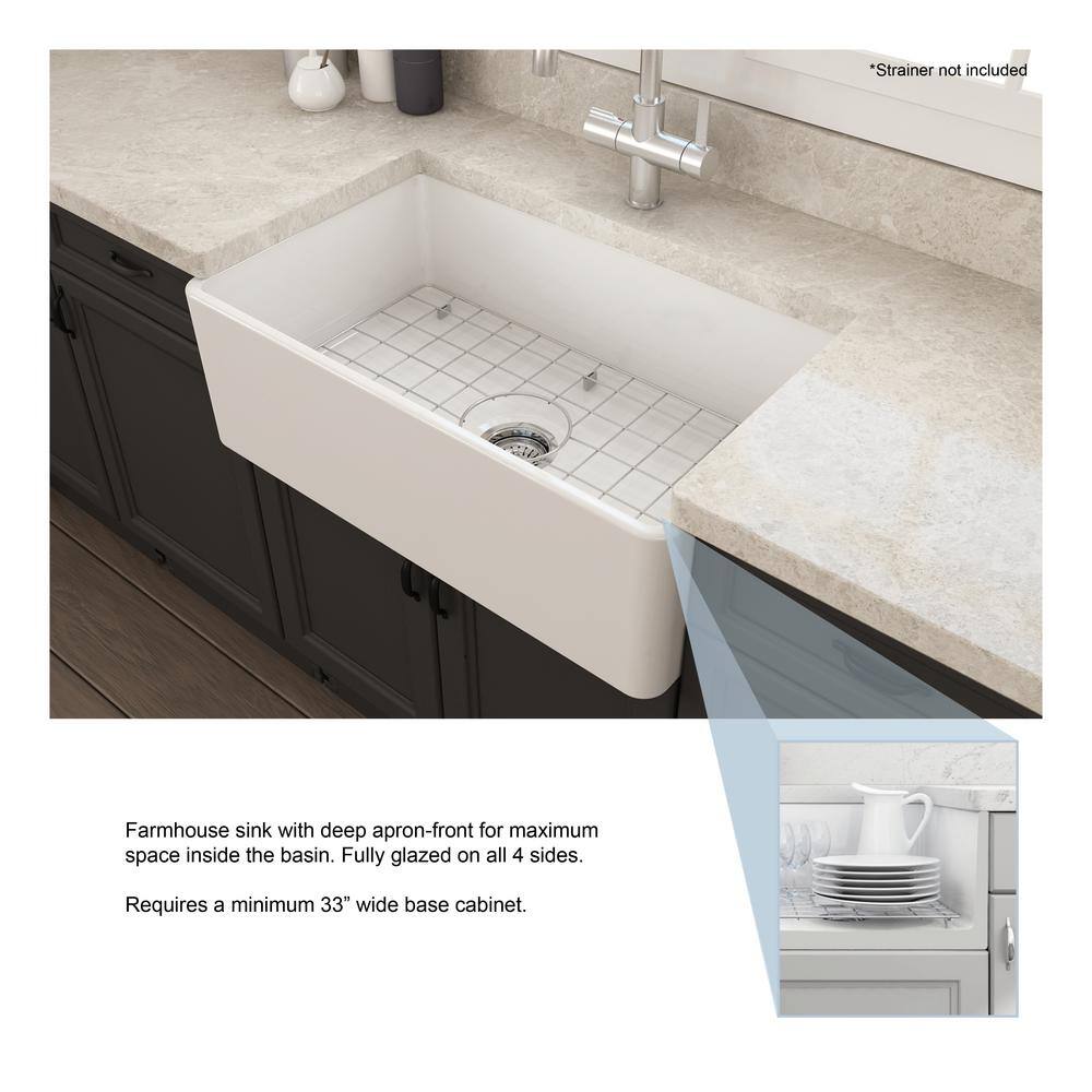 Glacier Bay Farmhouse Apron-Front Fireclay 30 in. Single Bowl Kitchen Sink in White with Bottom Grid 3ABRB-38-001