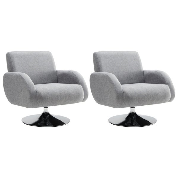 Modern Linen Swivel Accent Lounge Chair with Round Metal Base