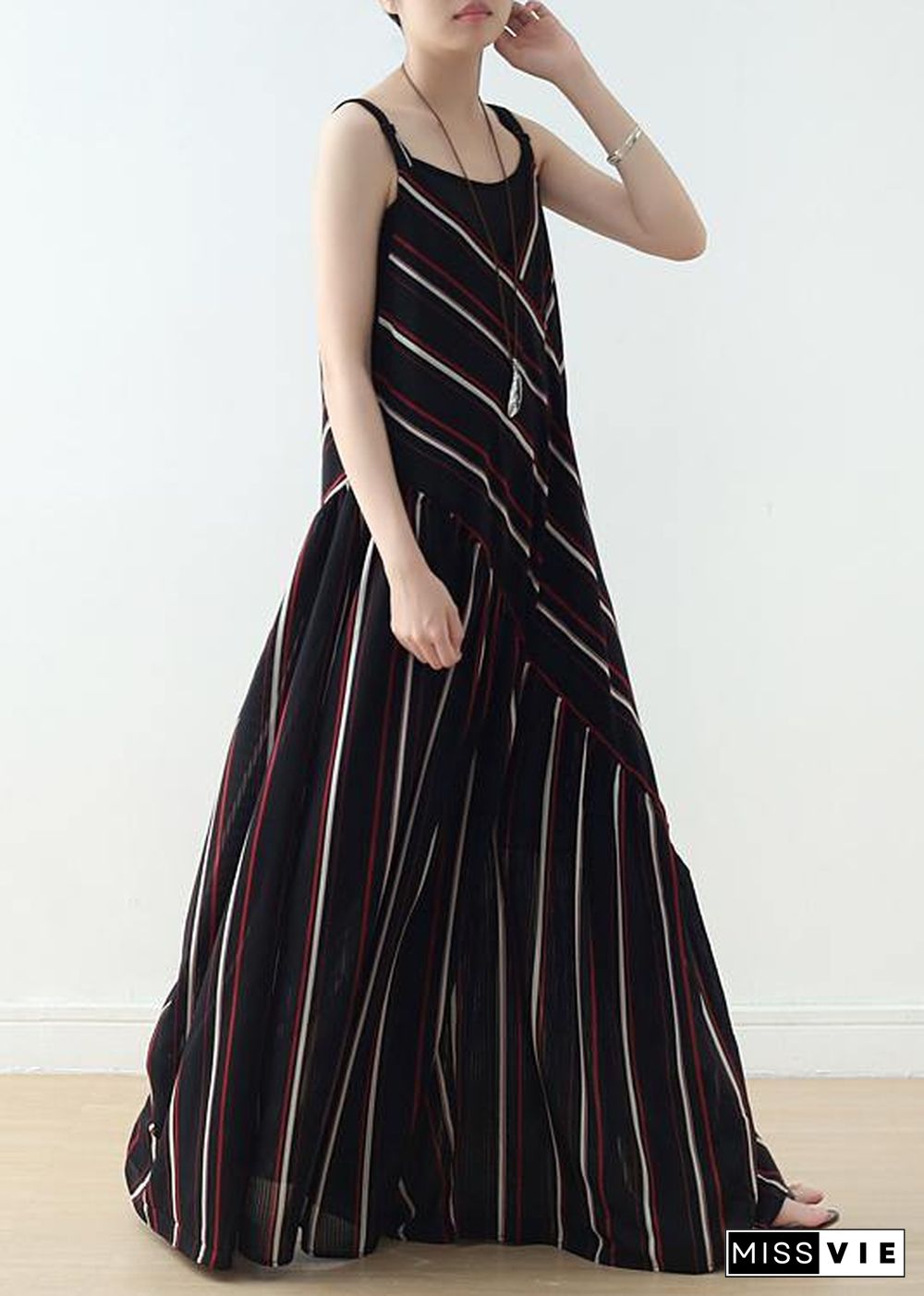 Summer New Sling Large Chiffon Black Striped Jumpsuit