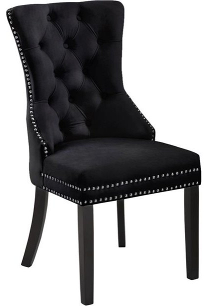 Set of 2 Dining Chair  Velvet Seat With Nailhead Trim  ampBack Pull Ring   Transitional   Dining Chairs   by Decor Love  Houzz