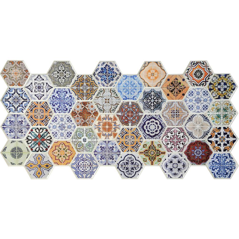 Dundee Deco 3D Falkirk Retro 101000 in. x 38 in. x 19 in. Multicolor Hexagon Patchwork Mosaic PVC Wall Panel TP10015623