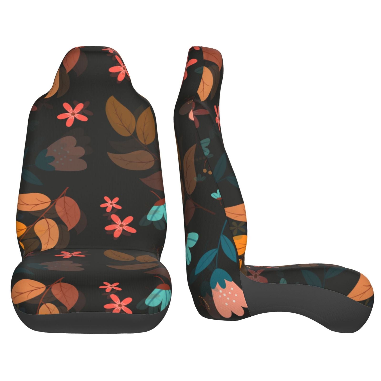 TEQUAN Front Seat Covers， Spring Flowers Leaves Pattern 2 Piece Car Seat Cover Fit Most Car SUV Truck Van