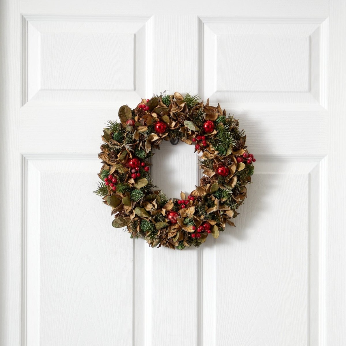 15” Holiday Artificial Wreath with Pine Cones & Ornaments – Festive Décor for Any Space