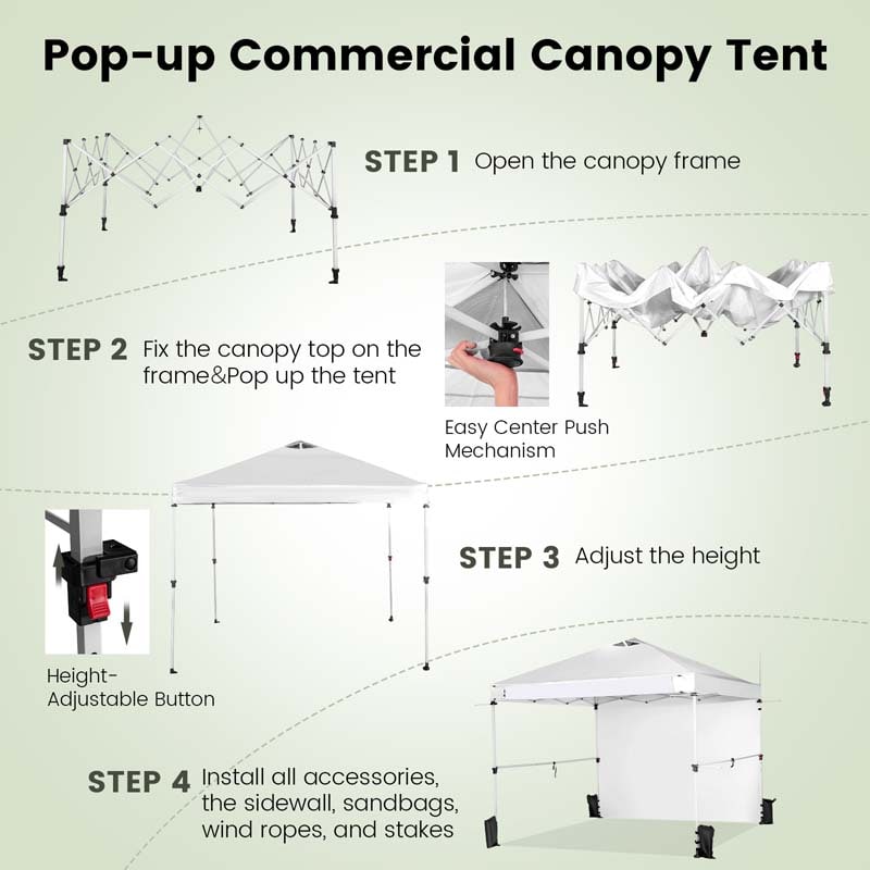 10 x 10 FT Pop Up Canopy Tent Commercial Instant Tent with Removable Sidewall, Carry Bag, Banner Strip