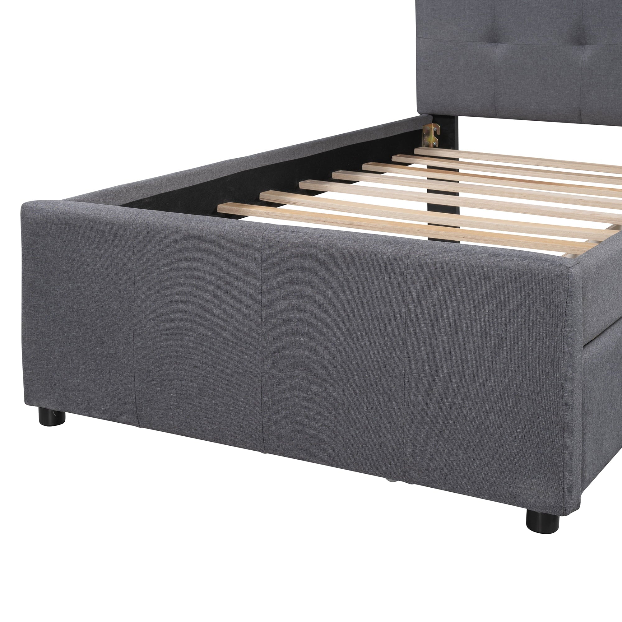 Twin Upholstered Platform Bed with 2 Storage Drawers for Kids, Gray