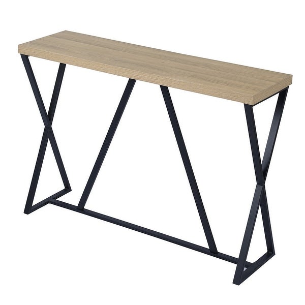 47.2'' Sofa Table; Wood Rectangle Console Table with Metal Frame - Oak and Black