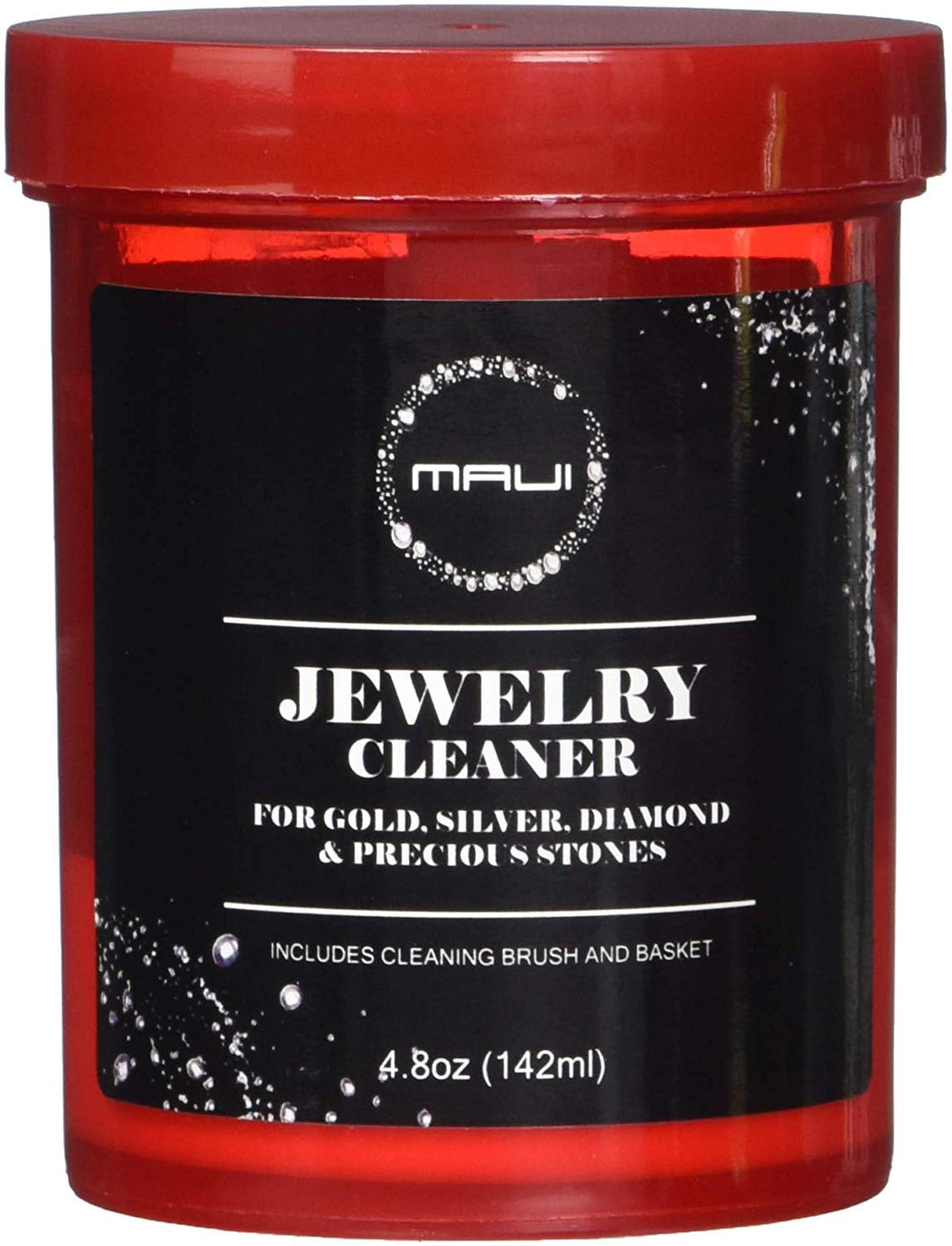 MAUI Jewelry Cleaner. Liquid Jewelry Cleaner Complete kit Solution with Cloth for GOLD, Silver, Diamond. Safety Solution Comes with Basket, Brush and Cloth for extra cleaning