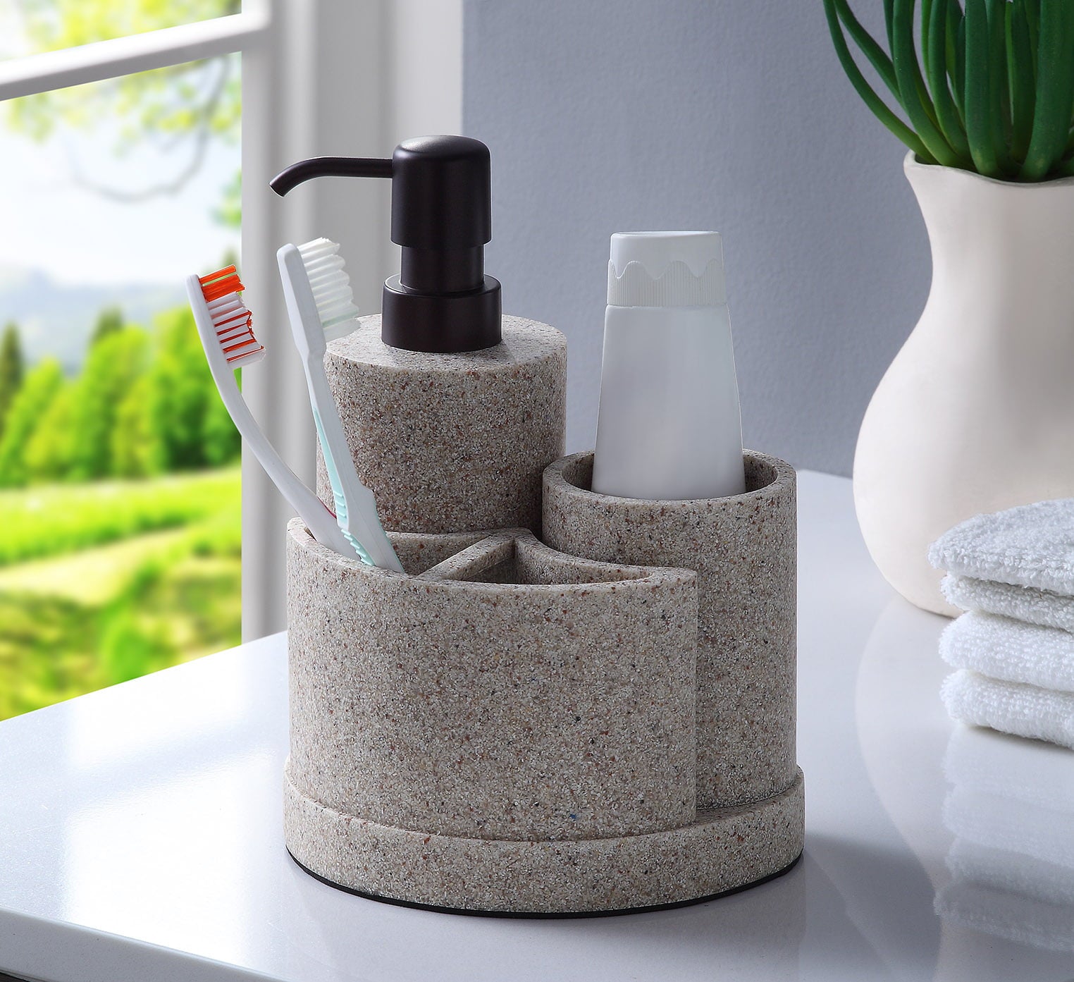 Better Homes and Gardens 3 Piece Natural Sandstone Bath Accessories Sets， Beige