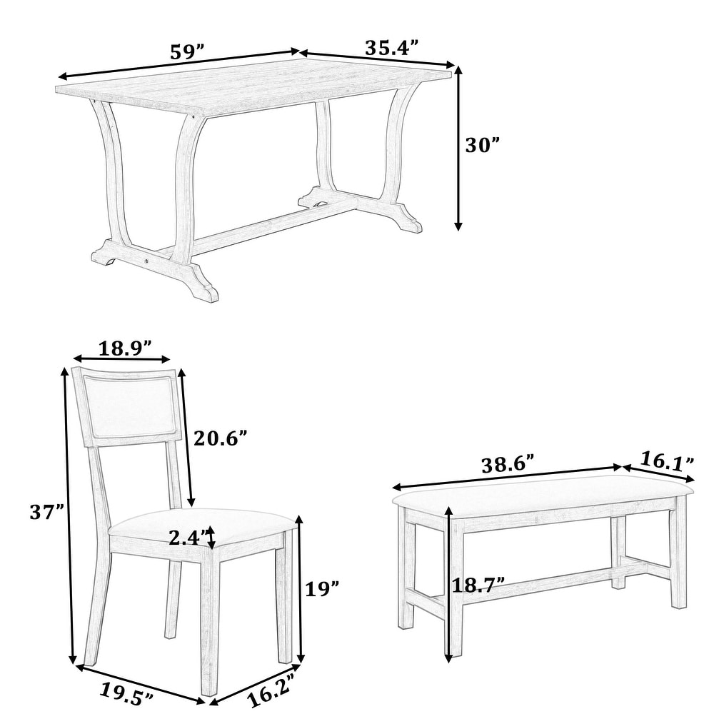 Luxury 6 Piece Breakfast Nook Dining Table Set w/Upholstered Bench and Side Chairs   Rectangular Table for Living Room