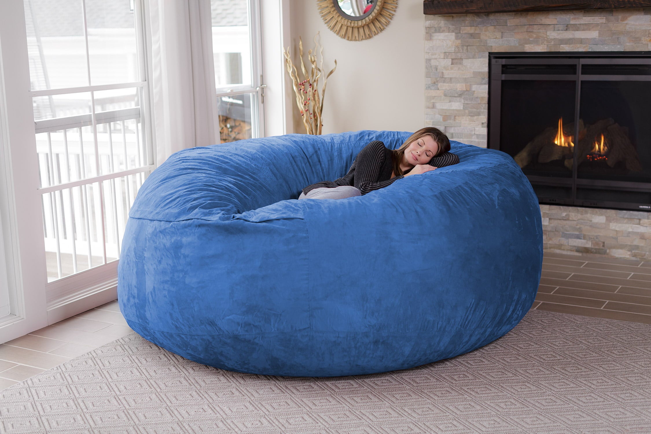 Chill Sack Bean Bag Chair, Memory Foam Lounger with Microsuede Cover, Kids, Adults, 8 ft, Royal Blue