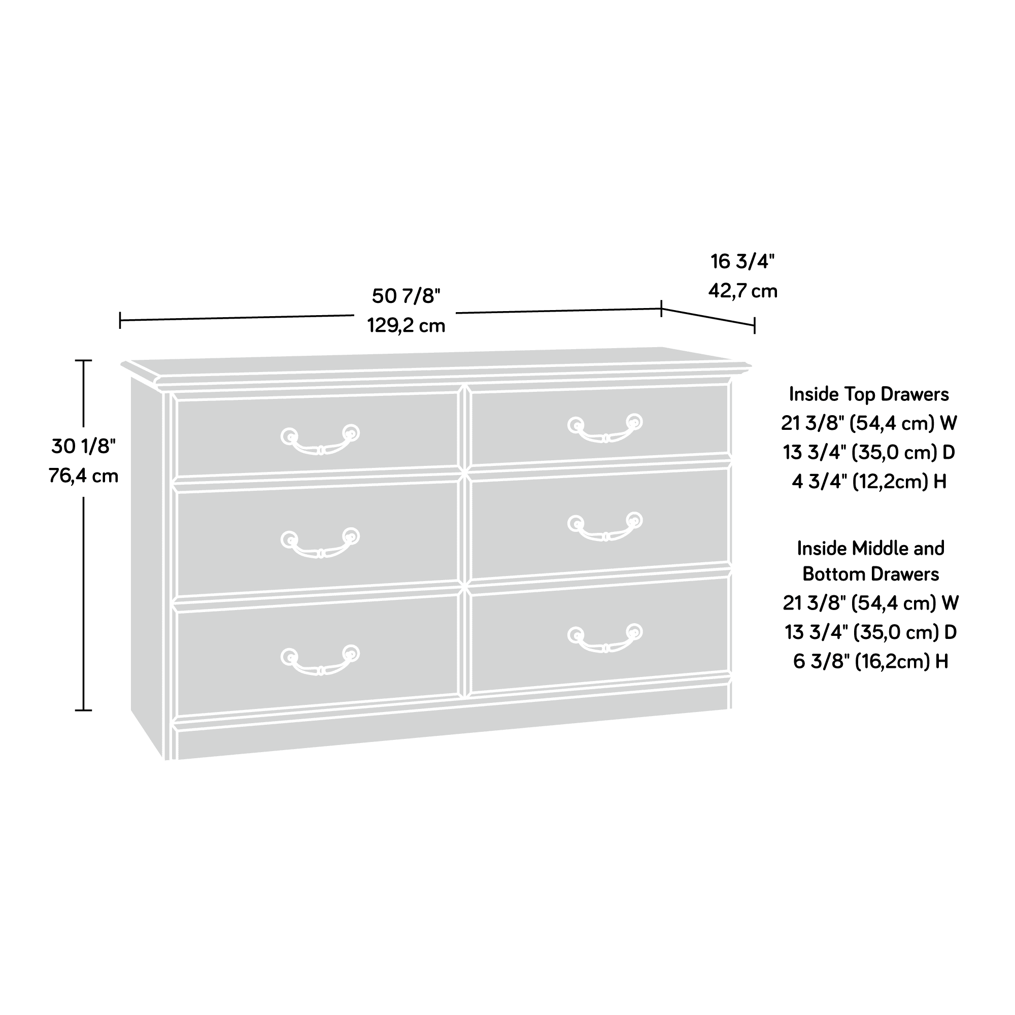 Sauder Orchard Hills 6 Drawer Dresser, Carolina Oak finish