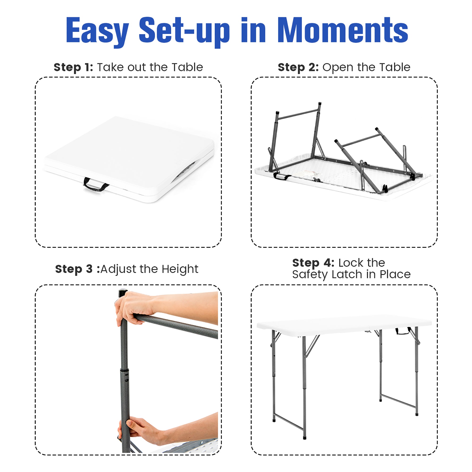 Costway Folding Table Portable Bi-fold Picnic Dining Table w/ 3-Level Height Adjustment