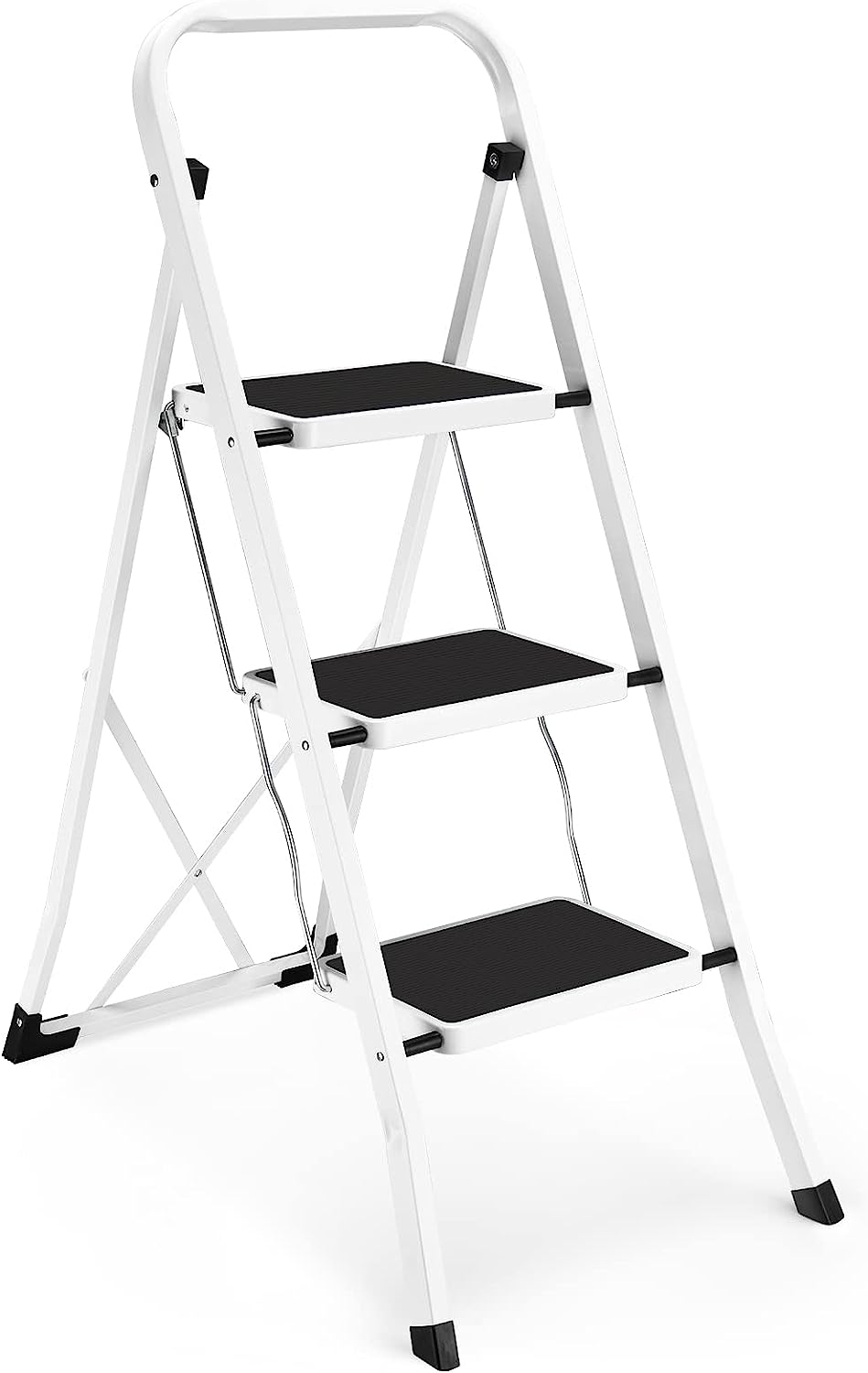 3 Step Ladder, Folding Step Stool with Wide Anti-Slip Pedal, 500lbs Sturdy Steel Ladder, Convenient Handgrip, Lightweight, Portable Steel Step Stool, Black