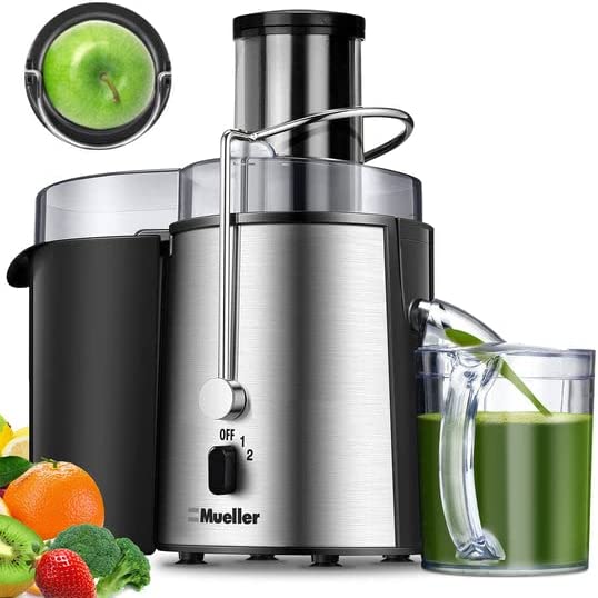 Mueller Juicer Ultra Power， Easy Clean Extractor Press Centrifugal Juicing Machine， Wide 3 Feed Chute for Whole Fruit Vegetable， Anti-drip， High Quality， Large， Silver