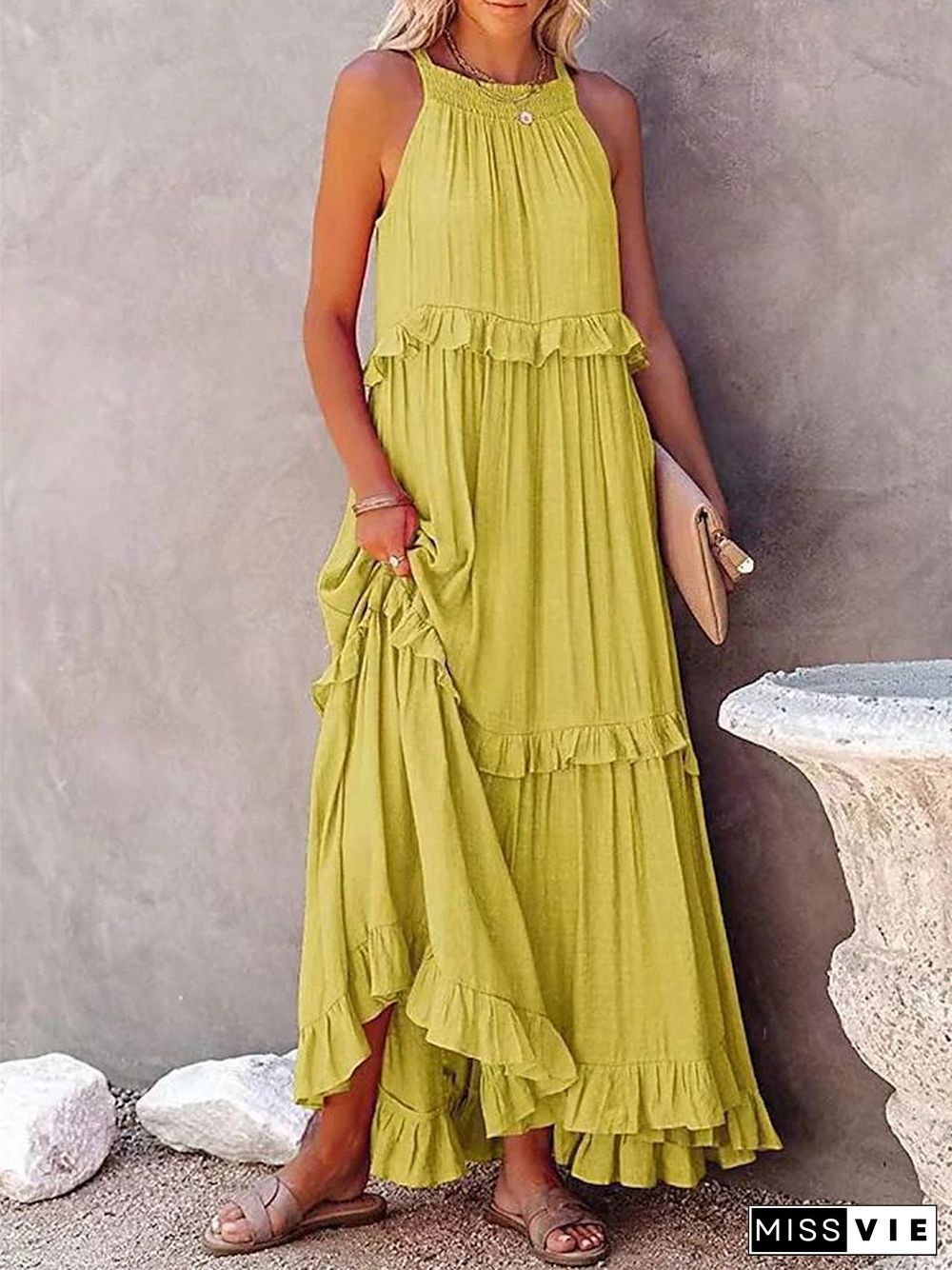 Long Ruffled With Swing Beach Maxi Dress