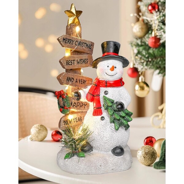 Merry Christmas Snowman Sign with Wooden Plaque and Mini Tree