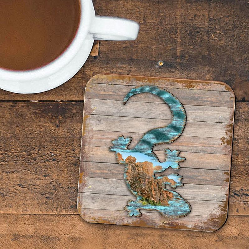 Gecko Wooden Cork Coasters Gift Set of 4 by Nature Wonders