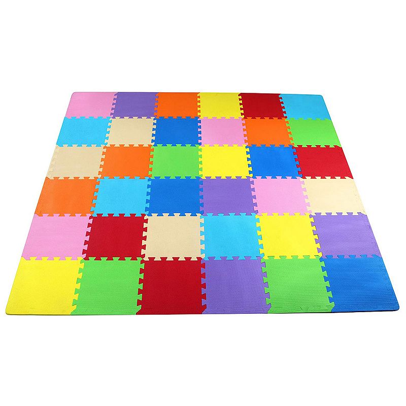 BalanceFrom 9 Color Extra Thick Interlocking Puzzle Foam Exercise Play Mats， 36