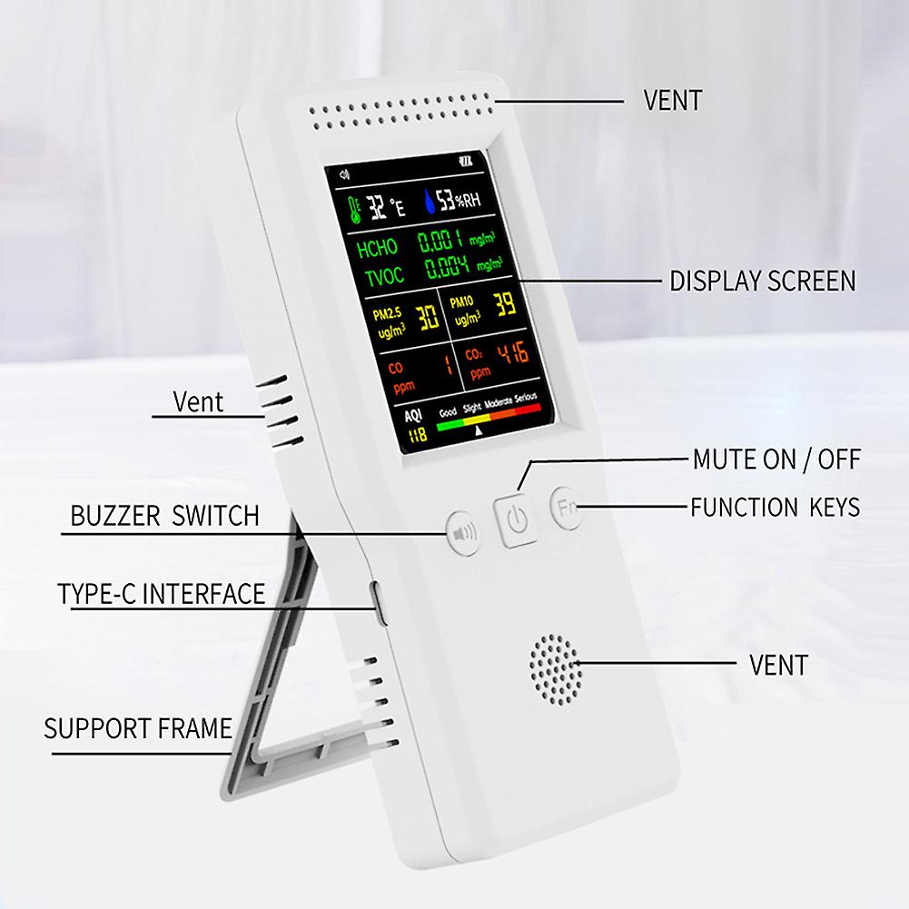 Handheld Portable Air Quality Detector 9 In 1 Temperature Humidity Pm2.5 Pm10 Hcho Tvoc Co Co2 Aqi Multifunctional Air Quality Detector Lcd Color Disp