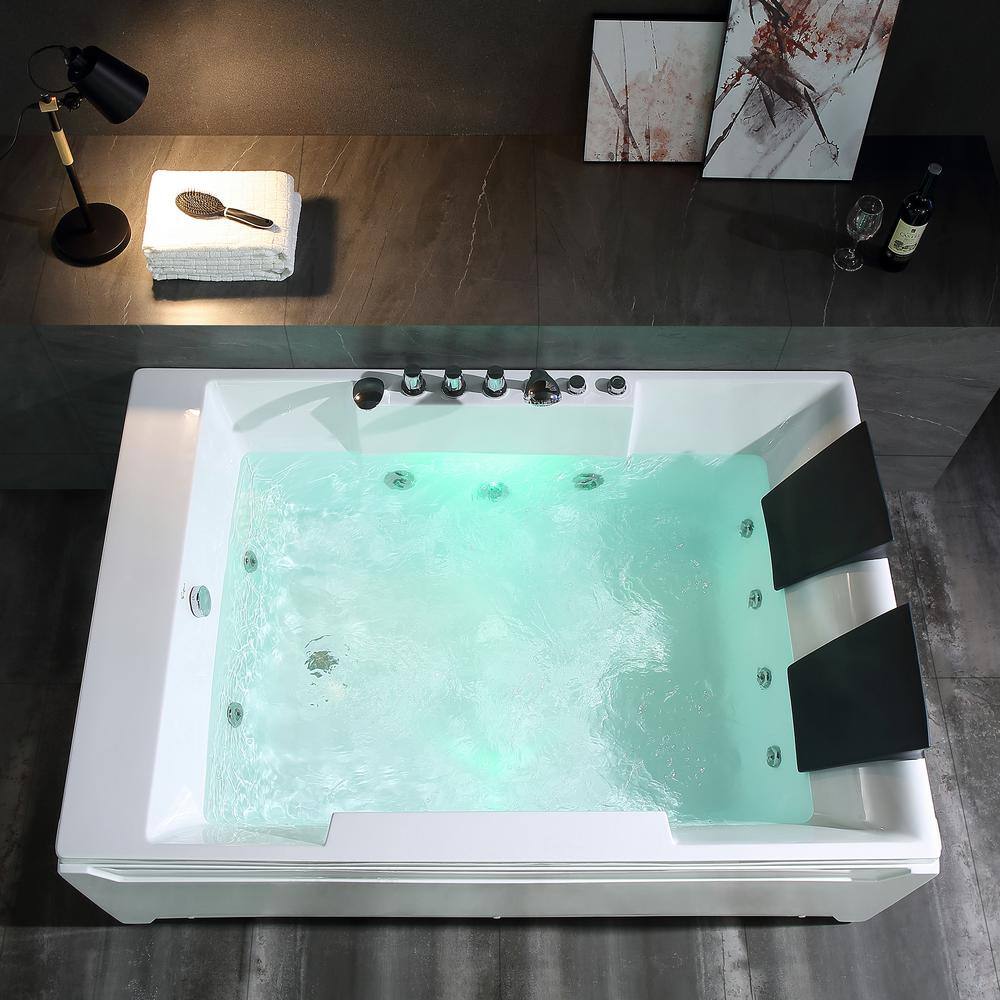 Empava 72 in. 177 Gal. Acrylic Left Drain Rectangular Alcove Whirlpool Lighted Bathtub in White with Tub Filler EPV-72JT367LED