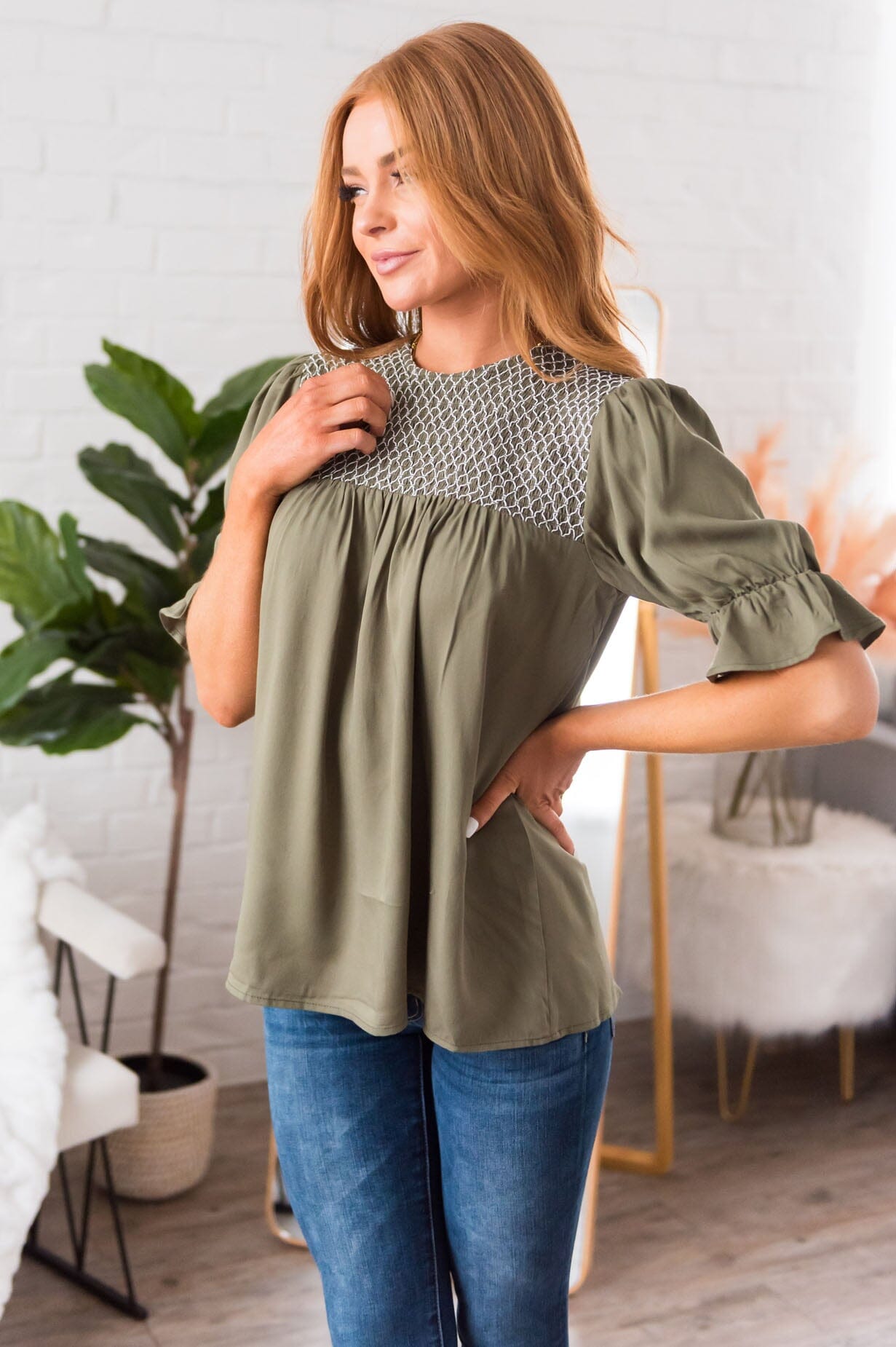 Drift Away Embroidered Modest Blouse