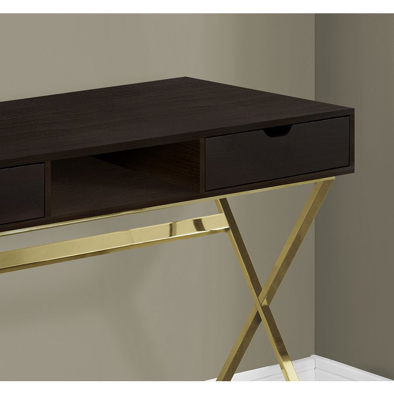 47.25 Coffee Brown and Gold Contemporary Rectangular Computer Desk