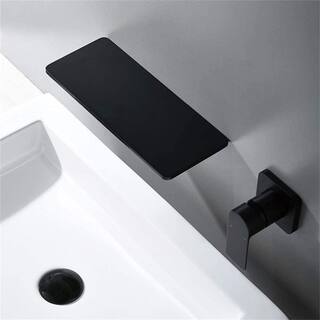 UKISHIRO Widespread Waterfall Single Handle Wall Mounted Bathroom Faucet in Matte Black DT00JN211116010