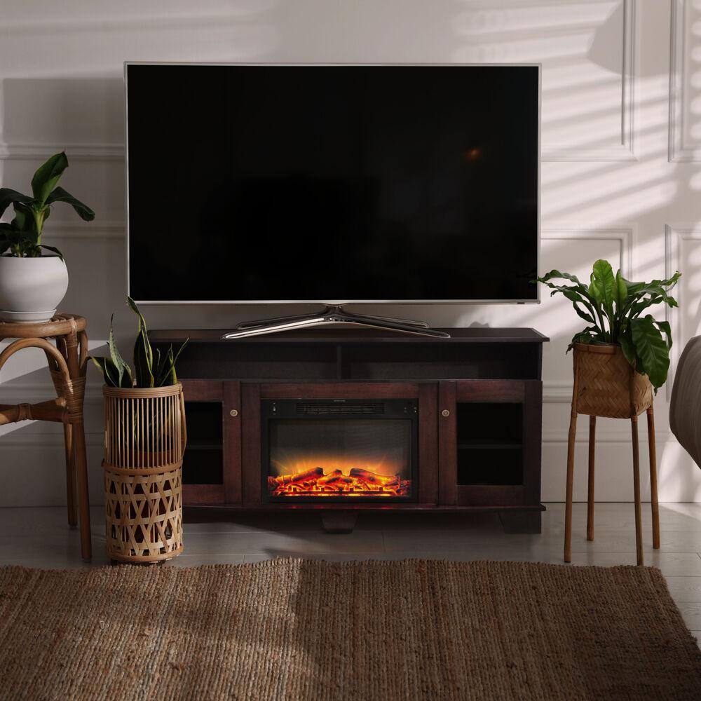 Cambridge Savona 59 in. Electric Fireplace in Mahogany with Entertainment Stand and Enhanced Log Display CAM6022-1MAHLG2