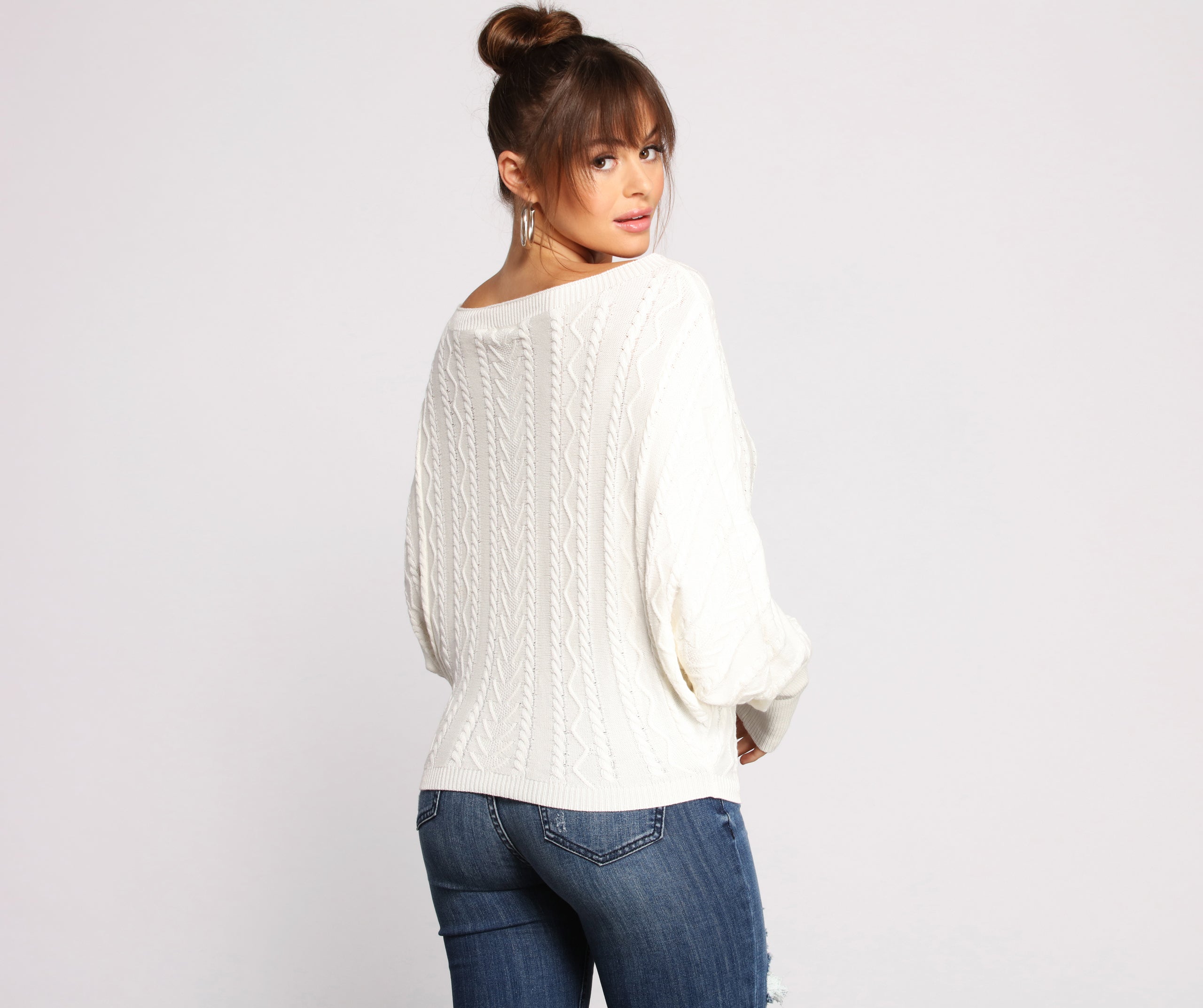 Chic Cable Knit Boat Neck Sweater