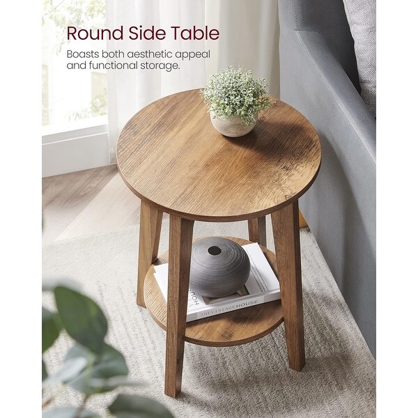 Round Side Table with Lower Shelf，End Table for Small Spaces