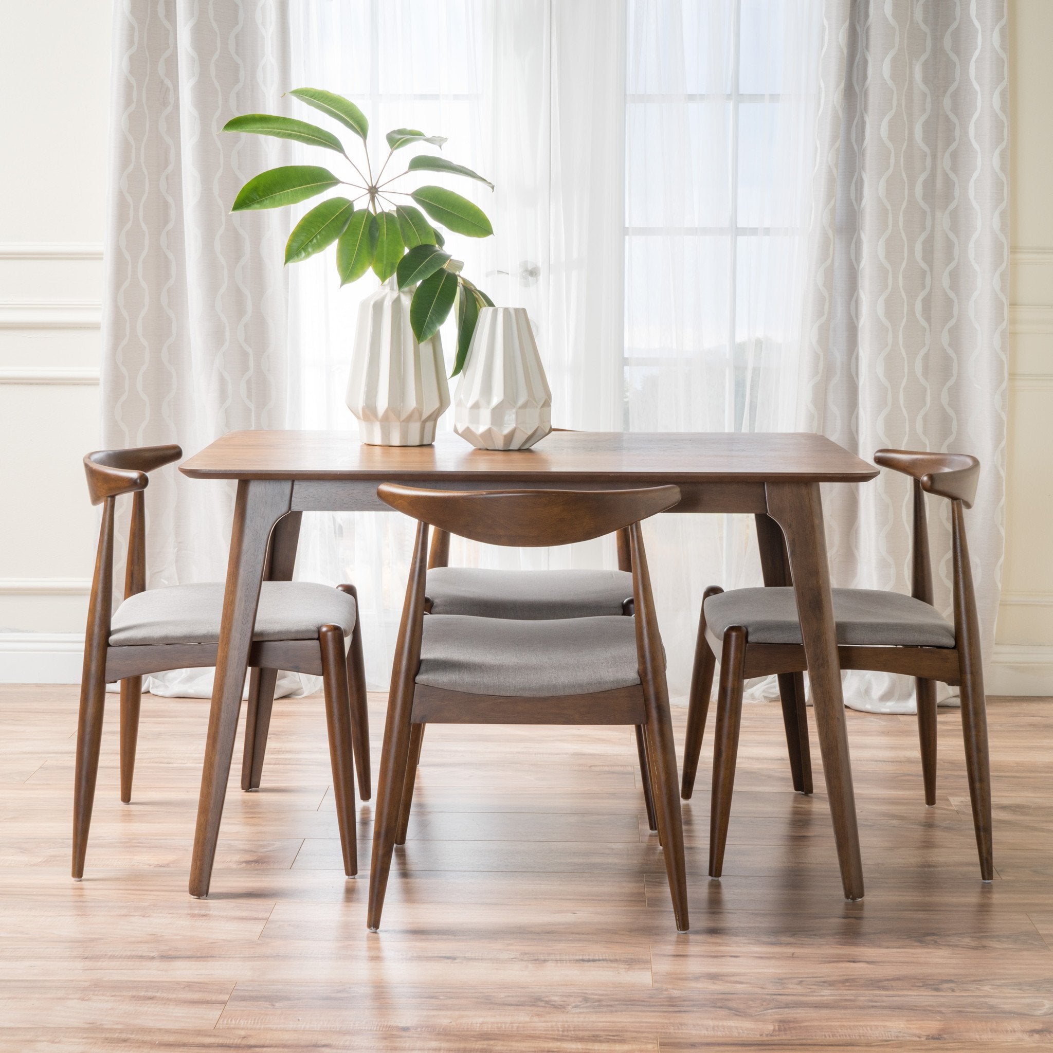 Francaise Mid-Century Walnut Finish 5 Piece Dining Set