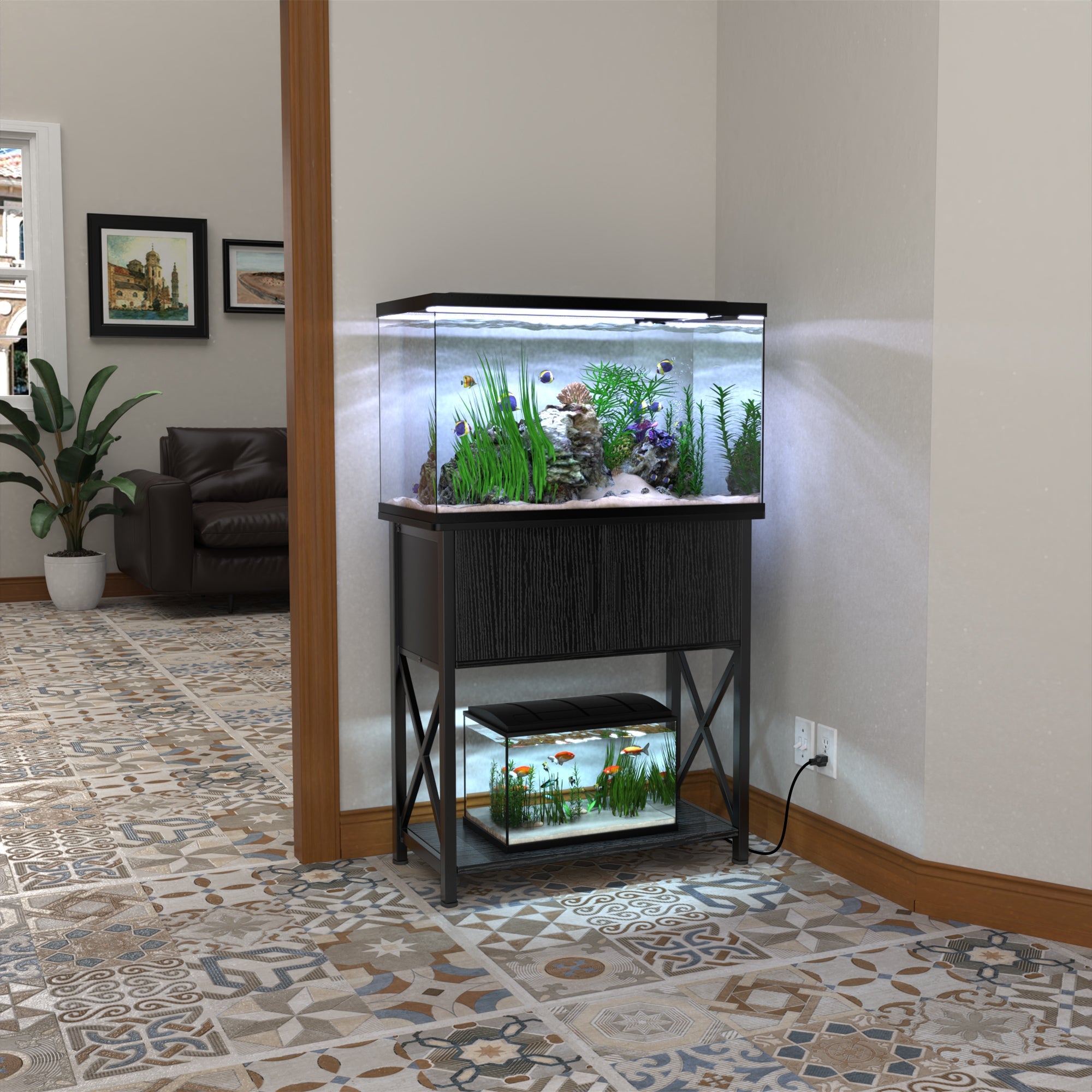 29 Gallon Aquarium Stand Metal Fish Tank Stand with Cabinet，30.7